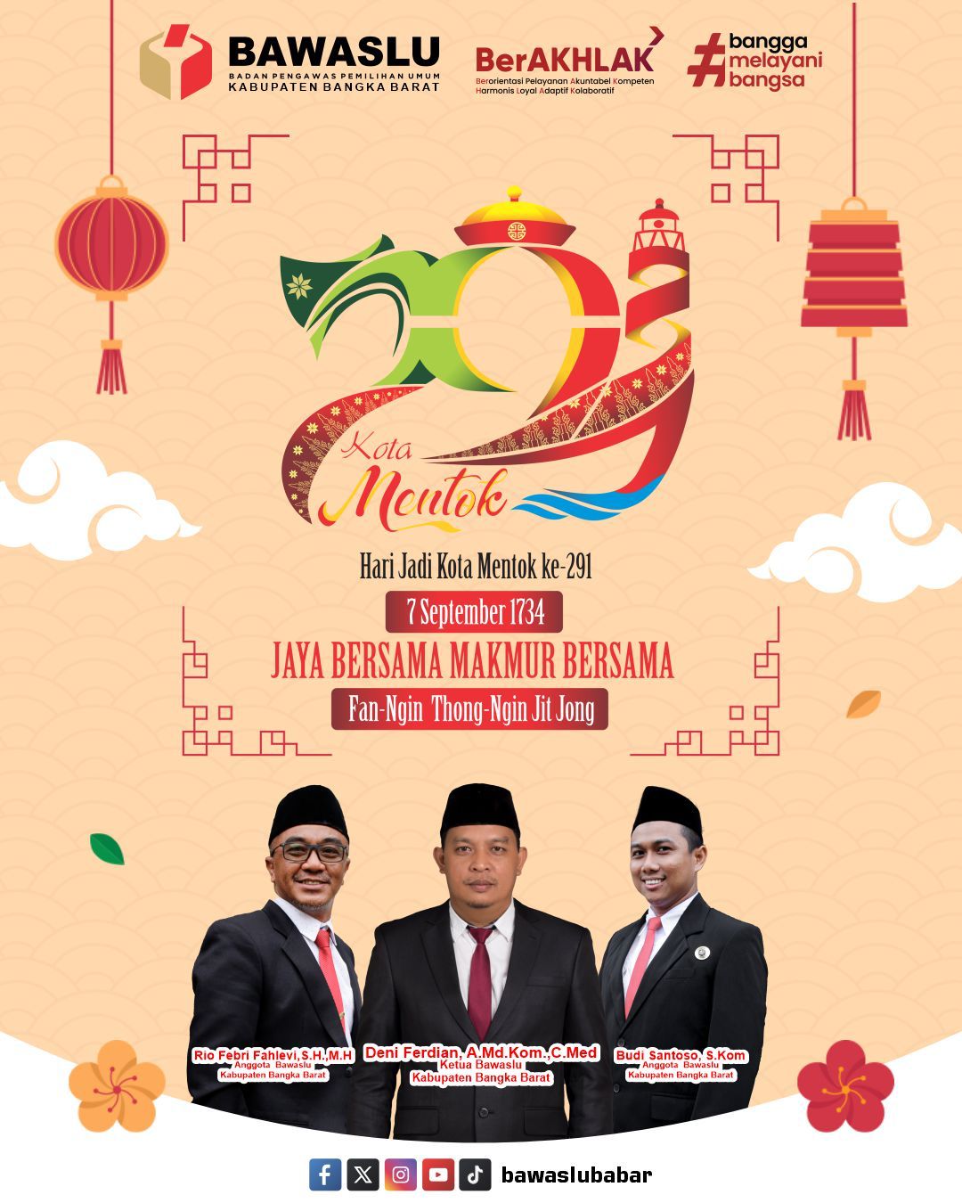 Bawaslu Bangka Barat Ucapkan Selamat Hari Jadi Kota Mentok ke-291