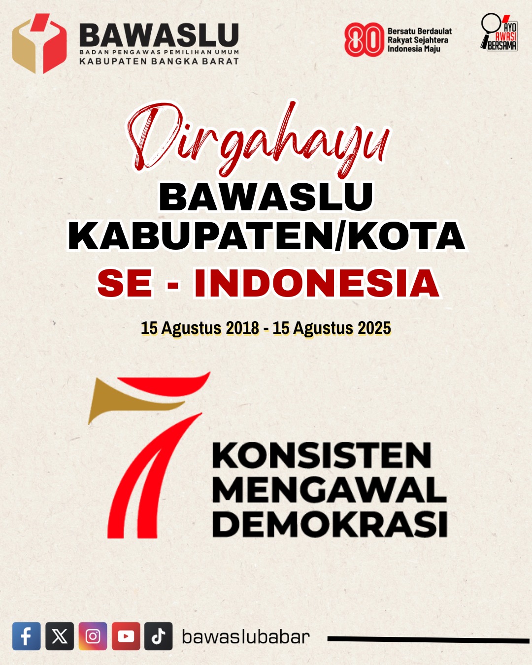 Dirgahayu Bawaslu Ke-7 Bawaslu Kabupaten/Kota se-Indonesia