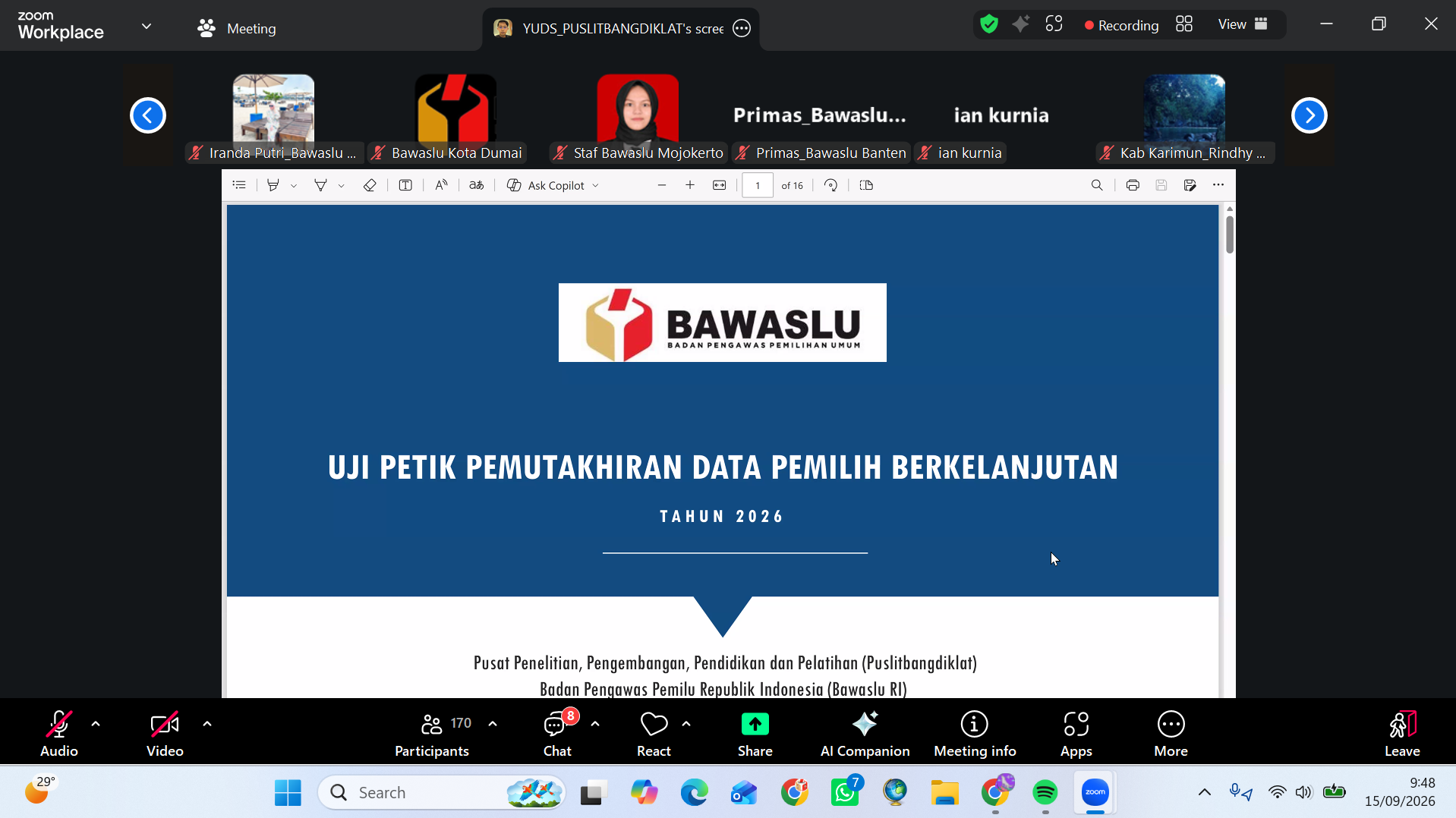 Perkuat Pengawasan PDPB, Bawaslu Bangka Barat Ikuti Sosialisasi Uji Petik